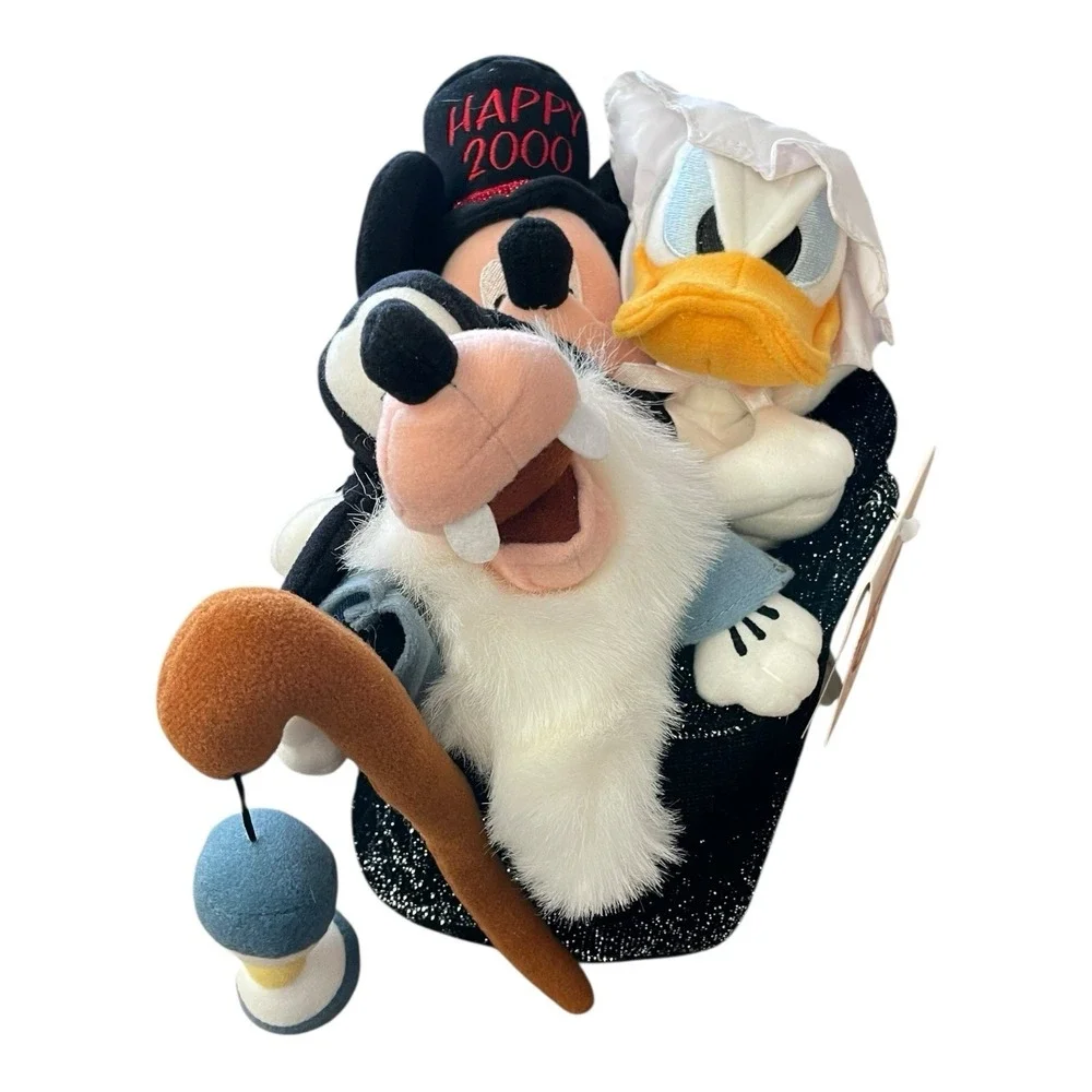 Walt Disney 2000 Millennium Bean Bag Mickey, Donald & Goofy In Hat Plush‎ Set